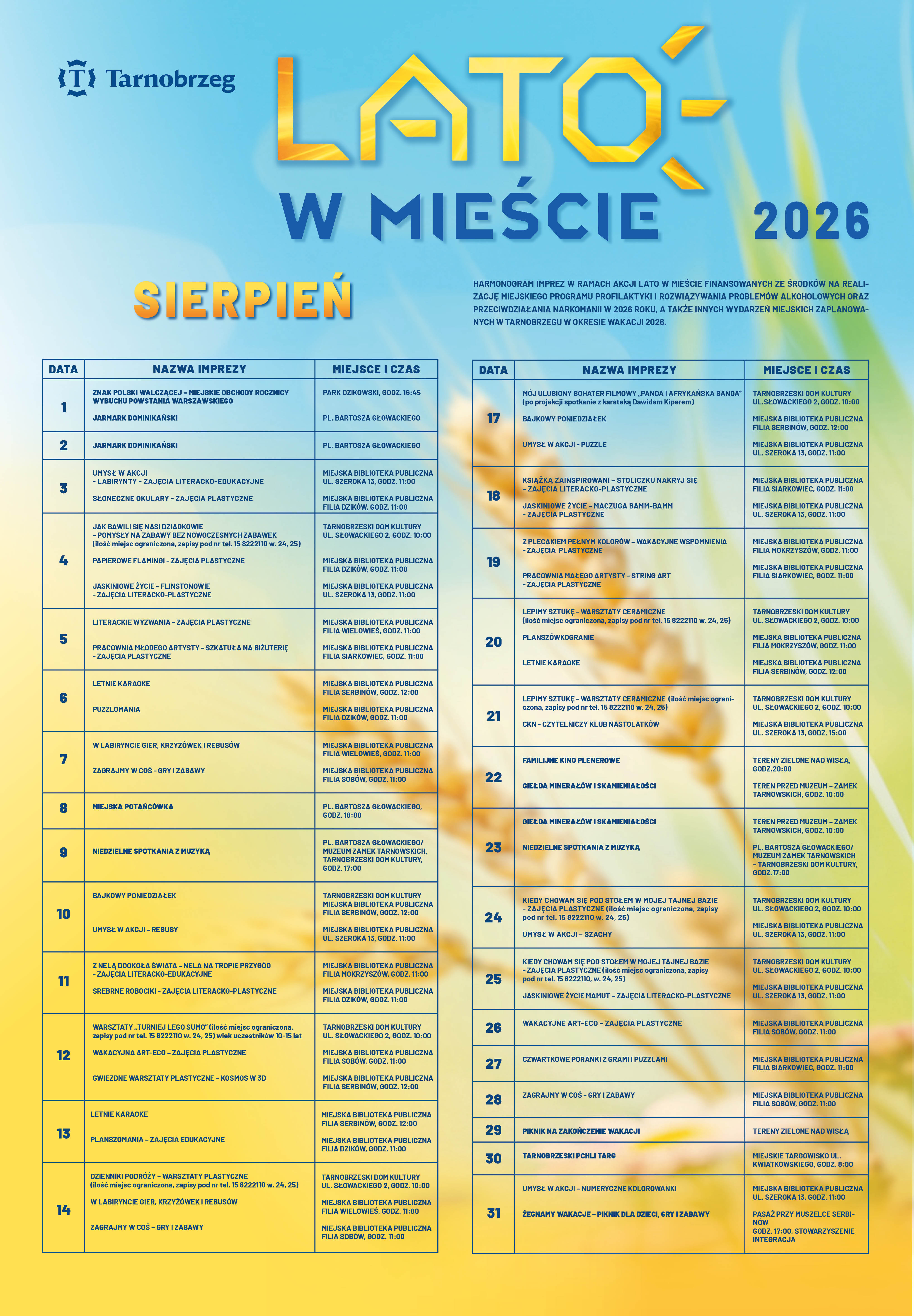 "Lato w mieście 2026" - plan sierpniowych wydarzeń i atrakcji