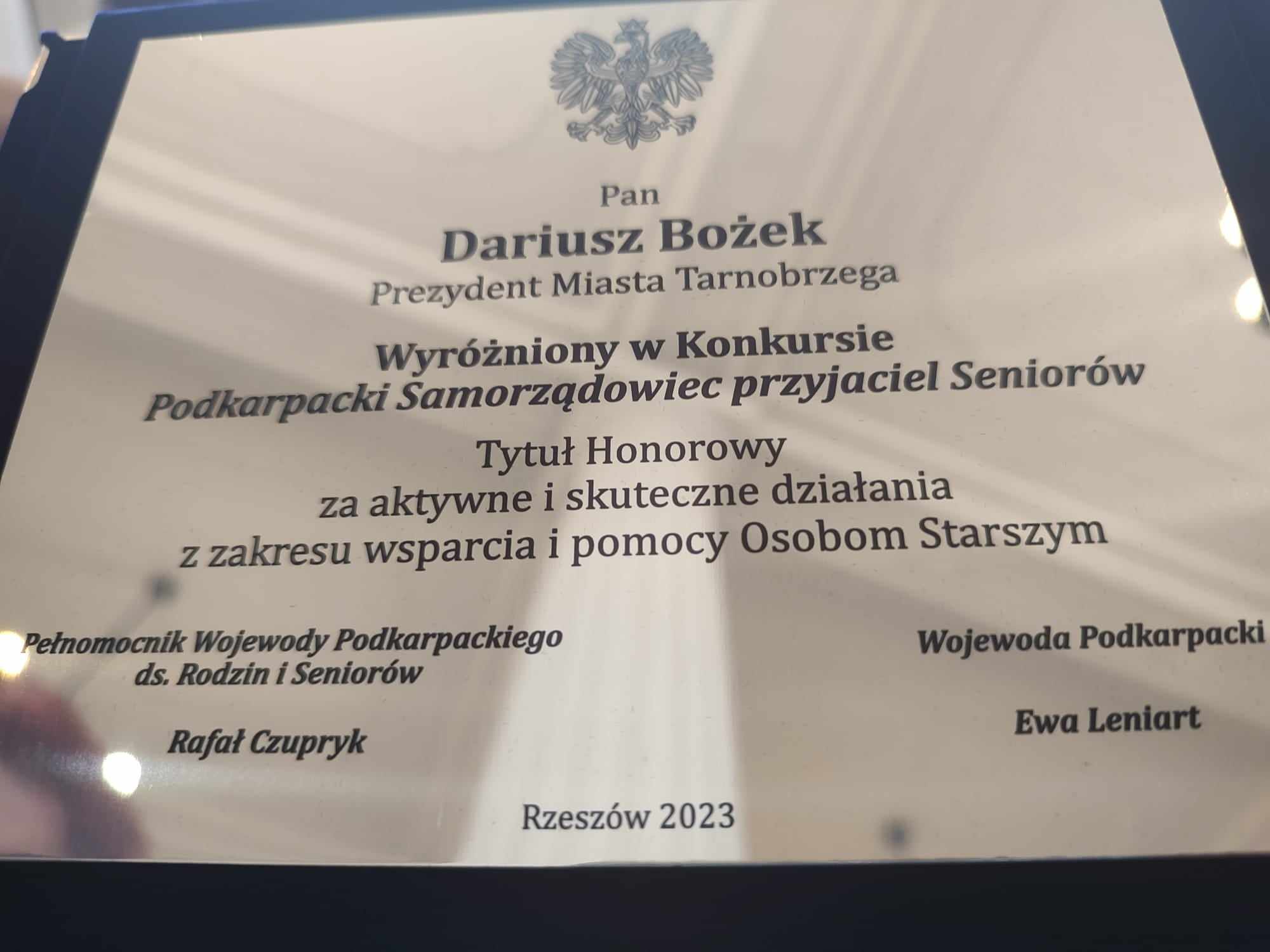 Prezydent Tarnobrzega "Podkarpackim Samorządowcem przyjacielem Seniorów".