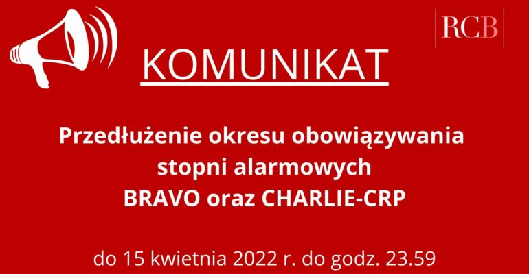 Przedłużenie stopni alarmowych BRAVO oraz CHARLIE-CRP