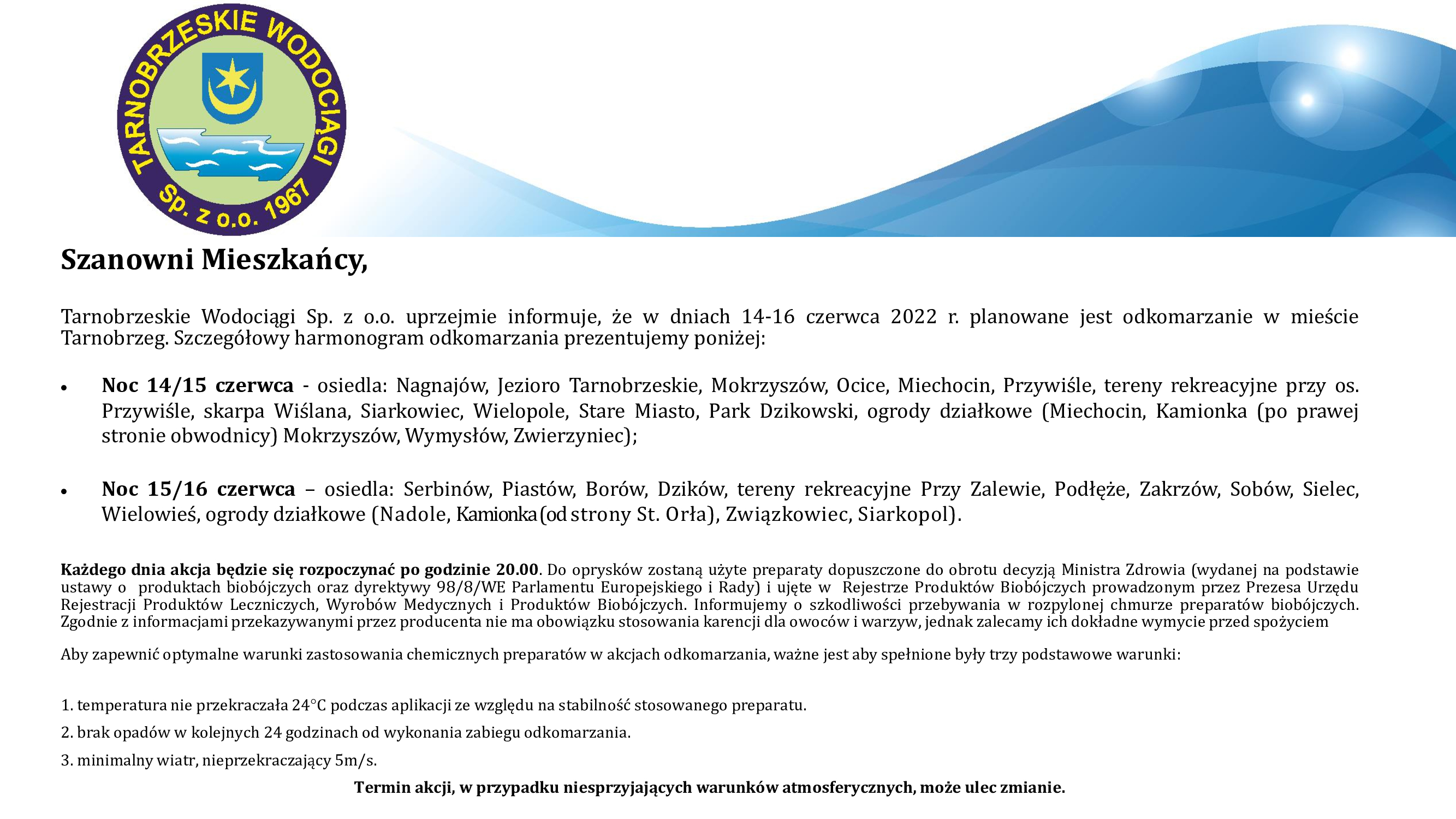 Odkomarzanie. Publikujemy harmonogram