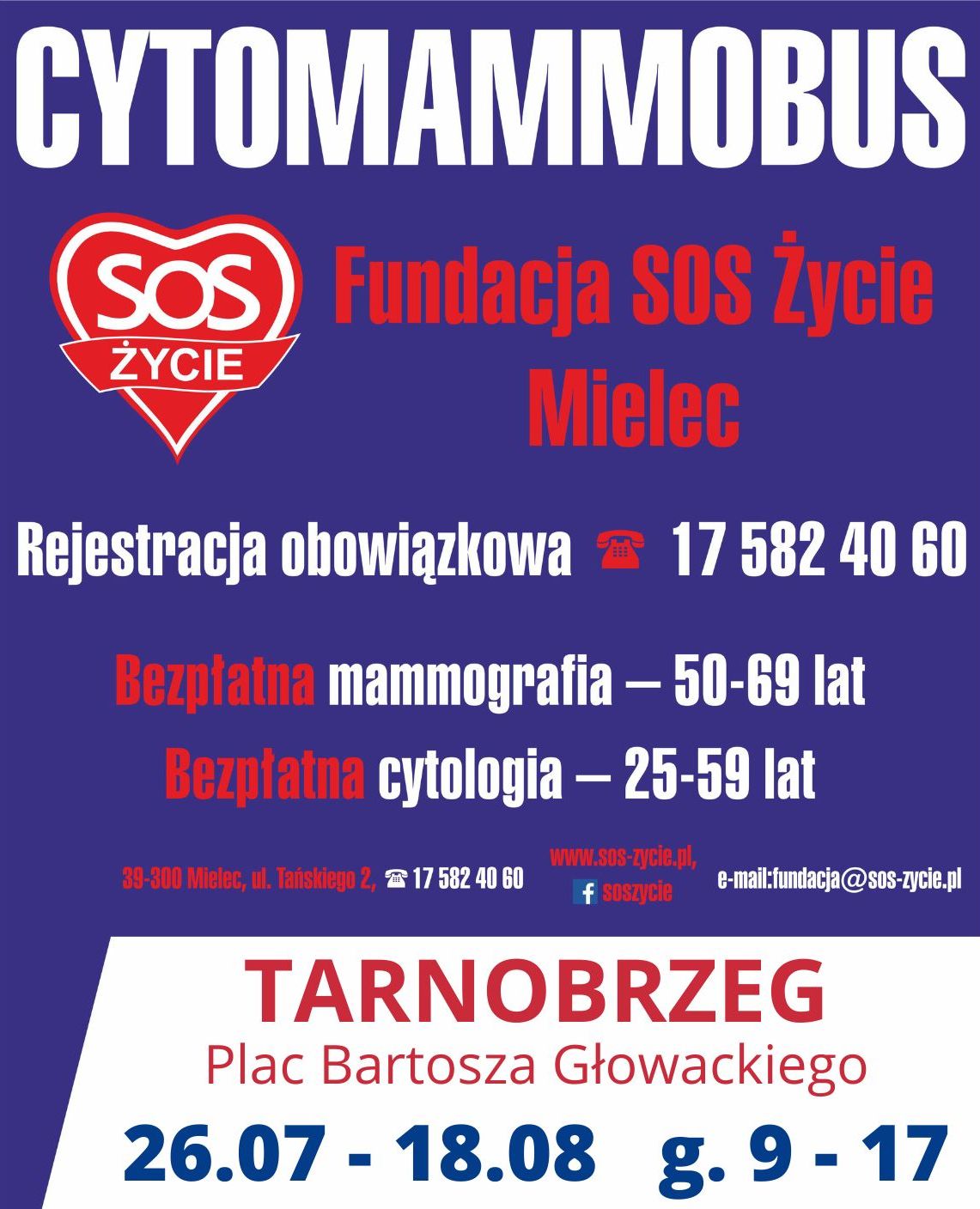 Umów się na bezpłatną cytologię i mammografię! Cytomammobus Fundacji SOS Życie od 26 lipca w Tarnobrzegu