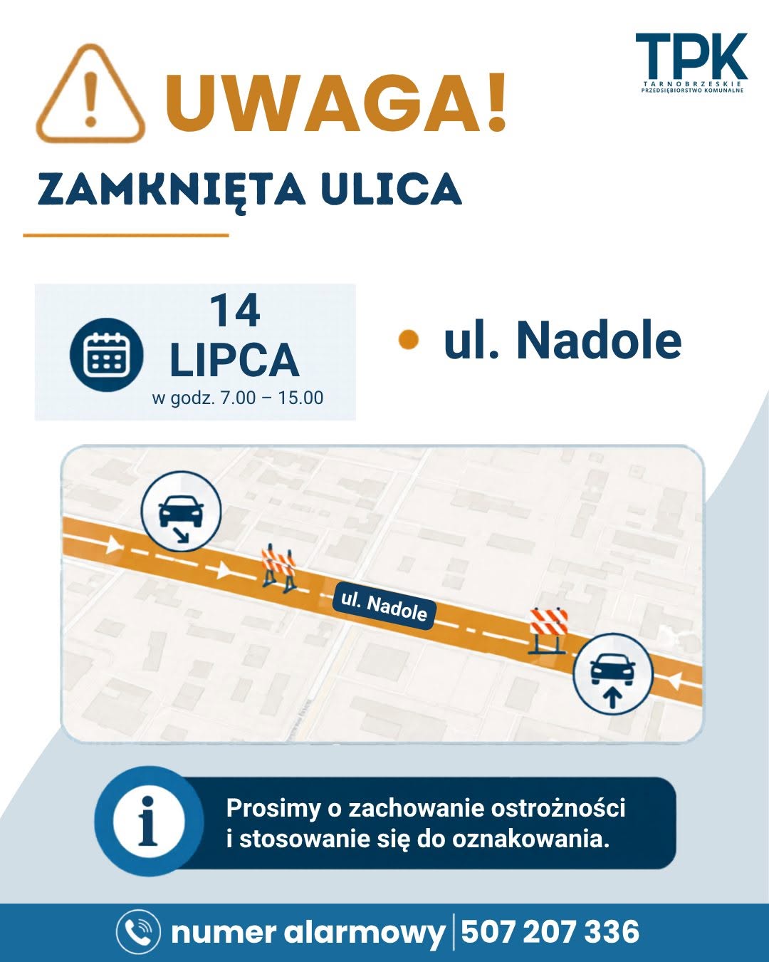 Uwaga, utrudnienia w ruchu na ul. Nadole.