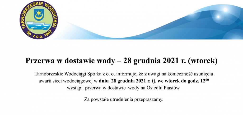 Komunikat Tarnobrzeskich Wodociągów