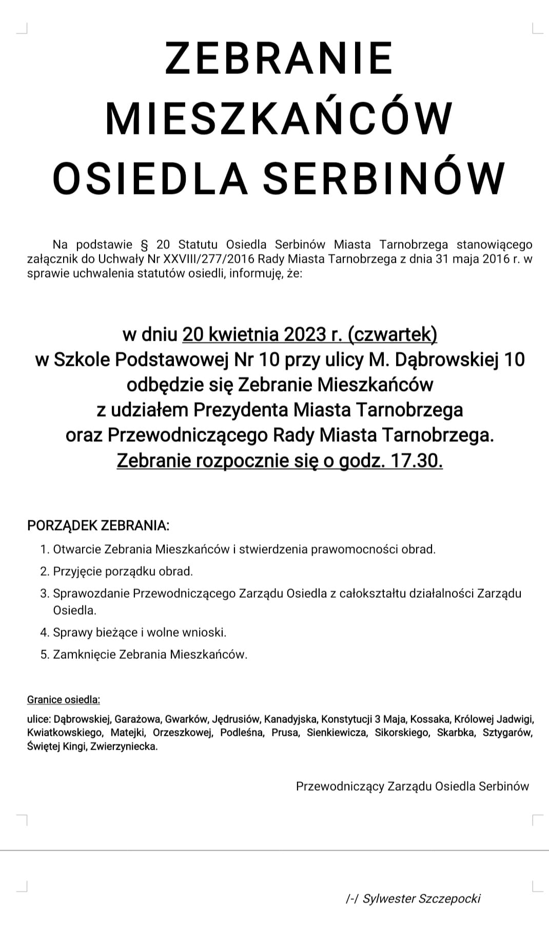 Zapraszamy na spotkanie prezydenta z mieszkańcami Serbinowa