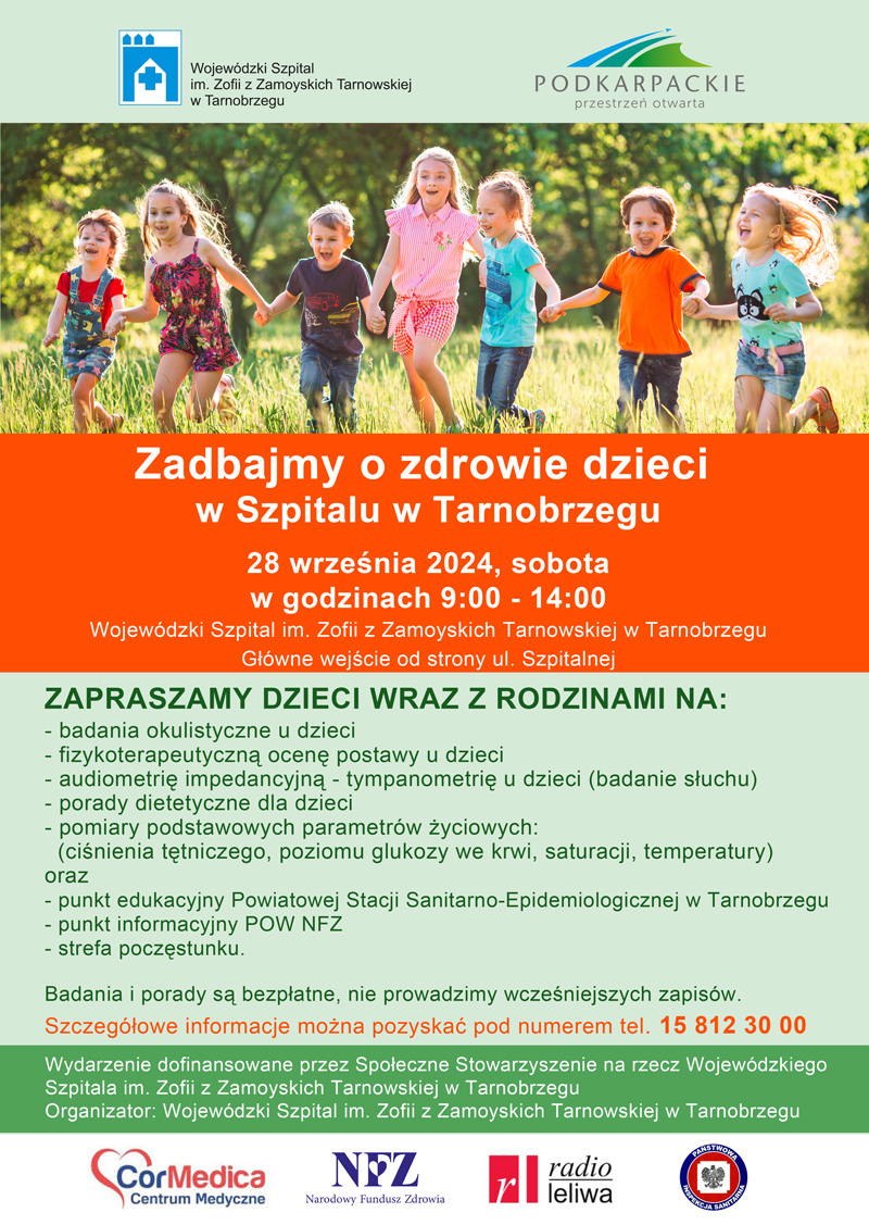 Szpital w Tarnobrzegu zaprasza na bezpłatne badania dzieci - akcja "Zadbajmy o zdrowie dzieci"